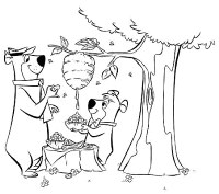 A coloring page of yogi bear